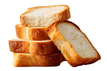 Side View Close-Up of Fresh Sliced Wheat Bread Loaf with Crumb Texture and Golden Crust Isolated on Transparent Background