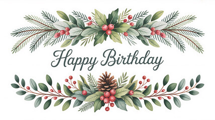 Happy Birthday Greeting with Watercolor Christmas Garlands card