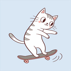 Cat skating funny vector art