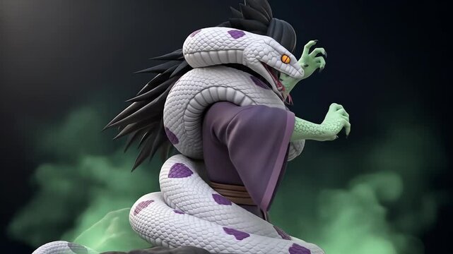 Animated Orochimaru with Snake: Anime Villain Posing with Serpent