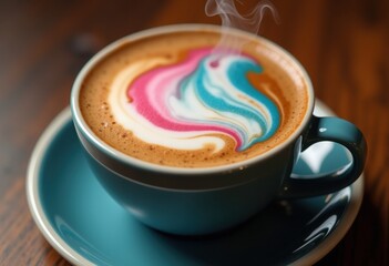 beautifully crafted latte art vibrant foam colors intricately swirled captivating coffee experience, cup, barista, espresso, design, creamy, pattern