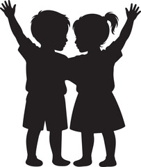 Joyful Children Silhouette: Kids with Arms Raised in Celebration of Happiness and Freedom