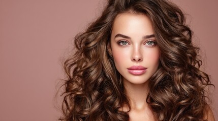 Fototapeta premium Woman with beautiful curly brown hair