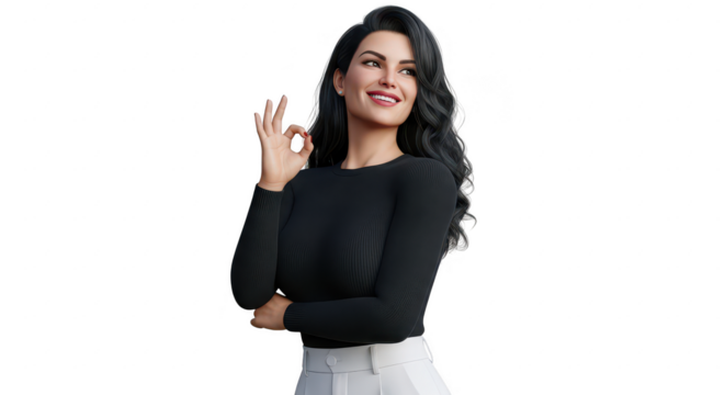 Smiling woman gesturing ok sign professional photography showing success and approval transparent background