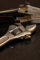 Tools for repair and building. Instruments for contractors on wooden table