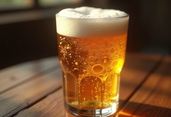 crisp beer froth overflowing from glass refreshing beverage portrait organic bubbles golden brew, pint, liquid, foam, suds, alcohol, drink, draft, head