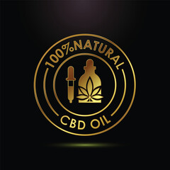 Elegant Golden 100 Percent Natural CBD Oil Label Design on a Black Background