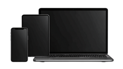 Device mockup showing phone, tablet, and laptop together - isolated on transparent background
