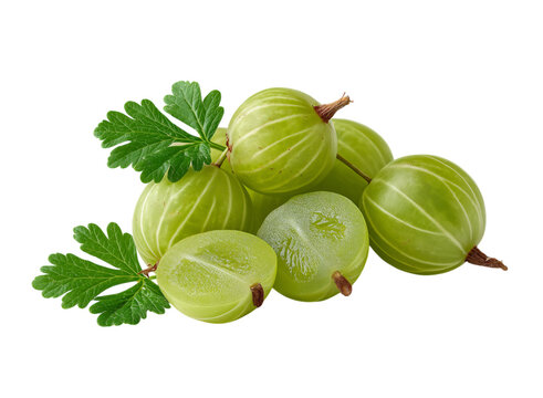 Ripe Green Gooseberries with Leaves fruit green fruit isolated on a transparent background