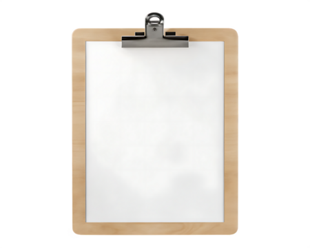 Wooden clipboard blank paper isolated on a transparent background