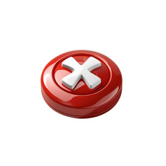 Fototapeta premium Glossy red button with white cross symbol on black background