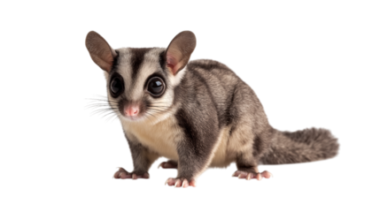 Sugar glider facing forward marsupial isolated on a transparent background