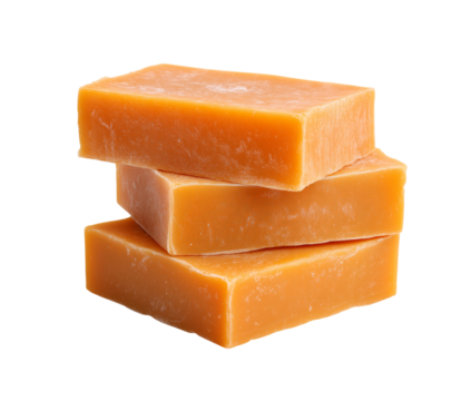 Stack of Three Orange Soap Bars hygiene cleaning isolated on a transparent background