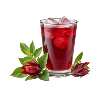 Red Iced Beverage with Two Red Flowers and Leaves red drink isolated on a transparent background