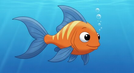 Fototapeta premium Adorable Orange Fish Cartoon Illustration
