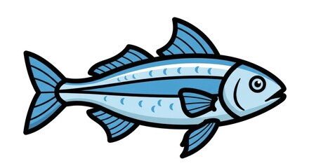 Blue Fish Illustration Cartoon Style Aquatic Animal Drawing