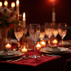 elegant wine glasses display deep rich bordeaux background luxurious table setting sophisticated drinkware, wineglass, luxury, red, elegance, refinement