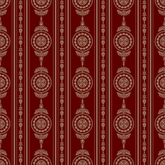 Vector vintage seamless  pattern with decorative ornaments and golden floral elements