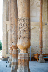 Uzbekistan carved wooden column in the mausoleum