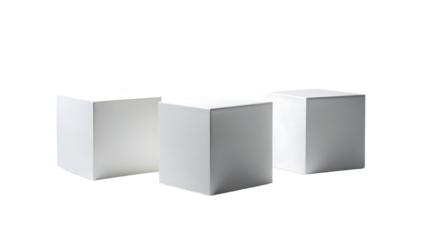 Three White Cubes Arranged Together in a Grouping on Transparent Background
