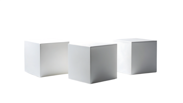 Three White Cubes Arranged Together in a Grouping on Transparent Background