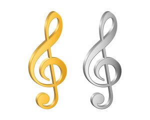 Golden and silver treble clefs on black background