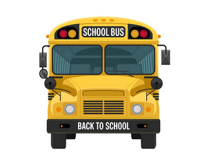 Classic yellow school bus front view with back to school message