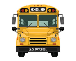 Classic yellow school bus front view with back to school message