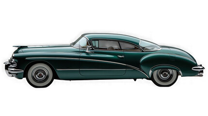 Classic dark green vintage coupe automobile isolated on transparent background
