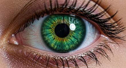 Obraz premium Extreme closeup macro shot of a vibrant green human eye