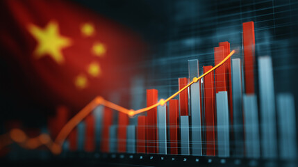 Dynamic China financial growth chart with upward trend and national flag.