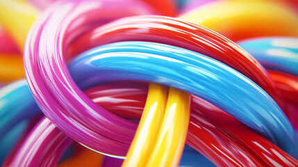 Vibrant 3D colorful lines forming abstract waves and curves. Dynamic gradient strokes creating a modern, futuristic, and artistic digital background