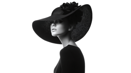 Fashion portrait with timeless black elegance and pose - isolated on transparent background 