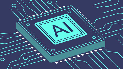Fototapeta premium AI Chip with Glowing Neon Frame on Circuit Board – Artificial Intelligence Technology Vector