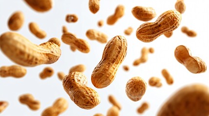 Falling Peanut Isolated on White Background - Professional Food Photography