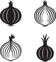 Set of Onion silhouette vector illustration isolated On Transparent Background