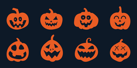 Funny Halloween pumpkin silhouette collection. Vector illustration isolated on a white background