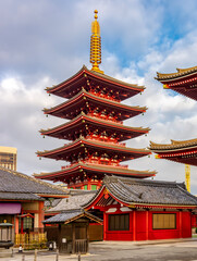 Hozomon gate and Pagoda of Senso-ji temple in Asakusa, Tokyo, Japan (translation on picture "Asakusa temple")