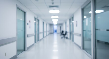 Naklejka premium Abstract Blurred Hospital Hallway - Clean Medical Interior Design with Bright Fluorescent Glow