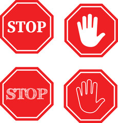 Art & IlluStop sign octagonal traffic symbol on transparent, Red, Alert, warning, halt, road safety, alert, vector