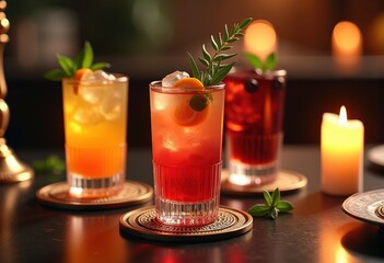 vibrant colorful drink pairings stylish coasters chic designs perfect entertaining dining experiences, table, party, refreshment, glass, liquid, texture