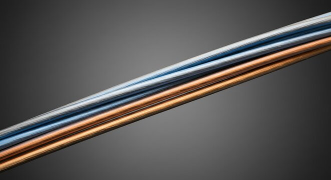Four parallel wires copper and blue on a gray background