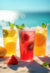 vibrant colorful iced beverages refreshing summer sunshine chill seasonal delight, rainbow, lgbtq, lgbt, pride, love, equality, drink, cocktail, juice, soda