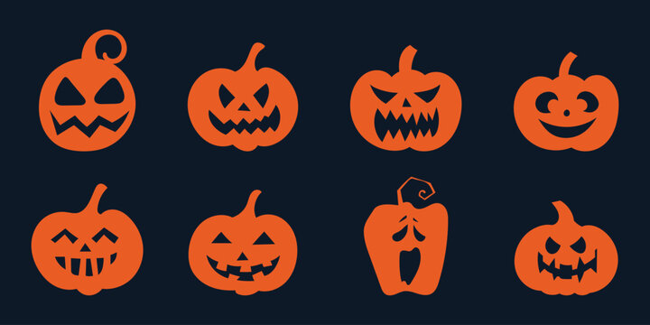 Silhouette of a pumpkin with a carved face, set of halloween pumpkins