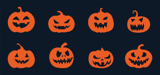 set of halloween pumpkins halloween pumpkin icons Icon illustration of a set of halloween pumpkin silhouettes of plants black and white vector illustration