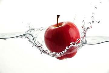 Obraz premium Red apple splashing into water with dynamic droplets