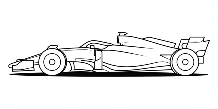 high performance formula 1 vehicle side view line art vector drawing highlighting rear wing diffuser and structure