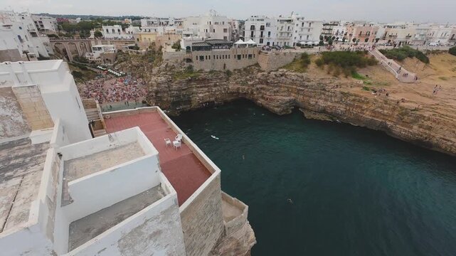 Lama Monachile, Polignano a Mare, Italy, 4K drone, aerial view, cliffs, Adriatic Sea