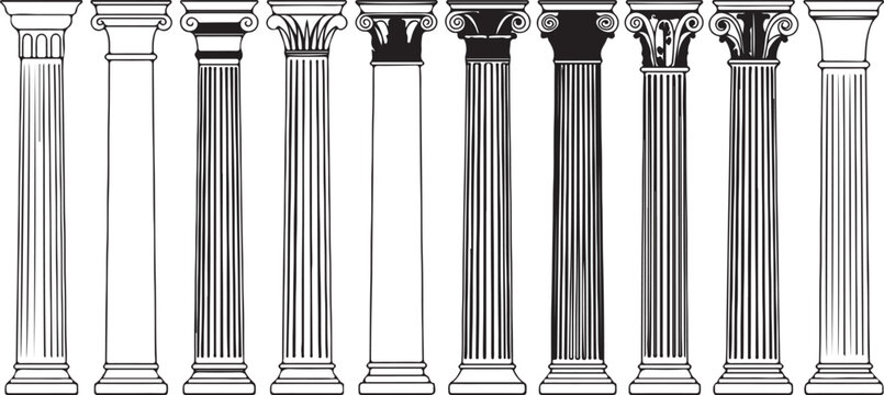 classical greek and roman columns vector illustration pack with fluted shafts capitals entablature for heritage architecture art