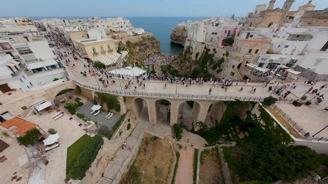 Lama Monachile, Polignano a Mare, Italy, 4K drone, aerial view, cliffs, Adriatic Sea